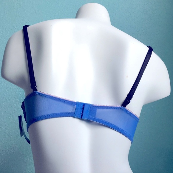 IZA Push-up‎ Padded Periwinkle & Black Floral Embroidered Mesh Overlay Bra NWT - Picture 8 of 13